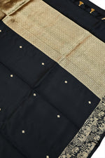Jet Black Motif Katan Silk Handwoven Banarasi Saree