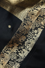 Jet Black Motif Katan Silk Handwoven Banarasi Saree
