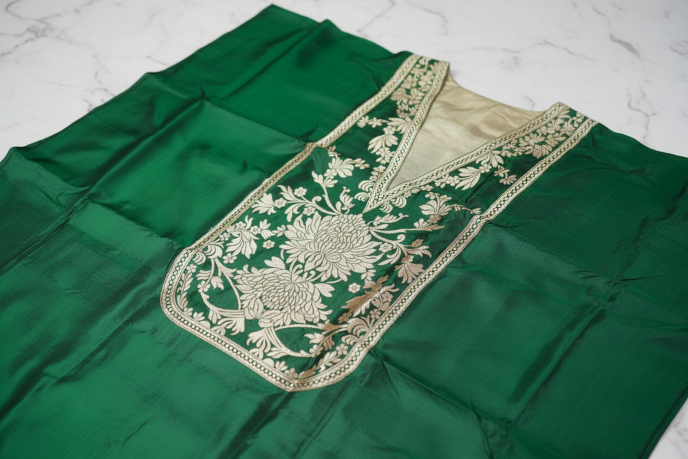 Dark Green Brocade Katan Silk Handwoven Banarasi Co-ord Set