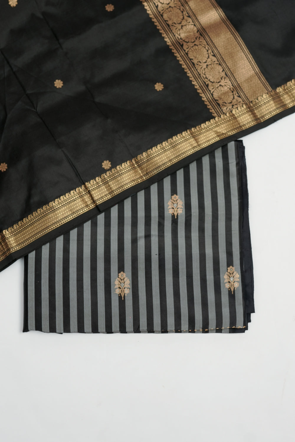 Midnight Black Stripe Mashru Silk  Handwoven Banarasi Suit