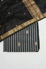 Midnight Black Stripe Mashru Silk  Handwoven Banarasi Suit