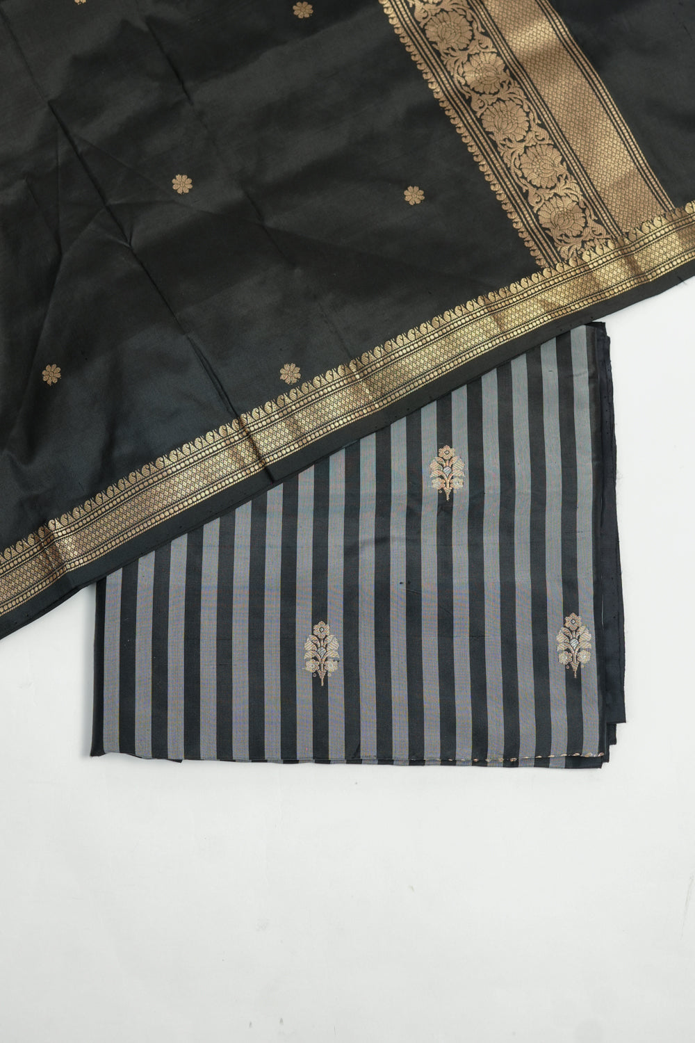 Midnight Black Stripe Mashru Silk  Handwoven Banarasi Suit