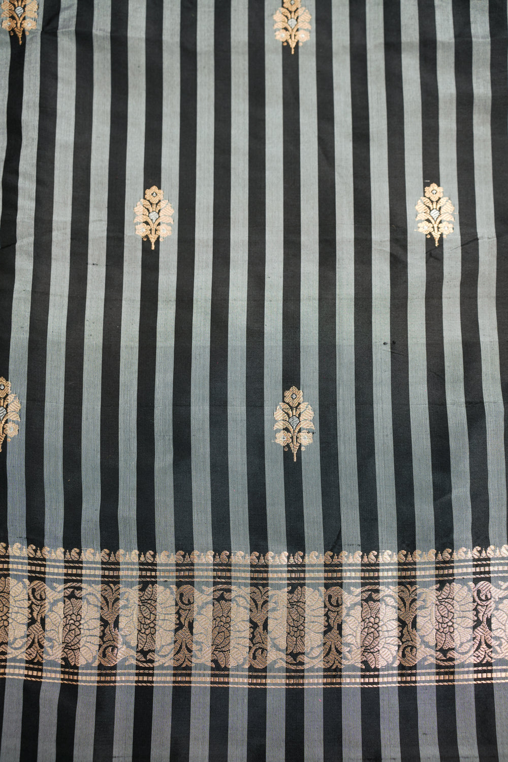 Midnight Black Stripe Mashru Silk  Handwoven Banarasi Suit