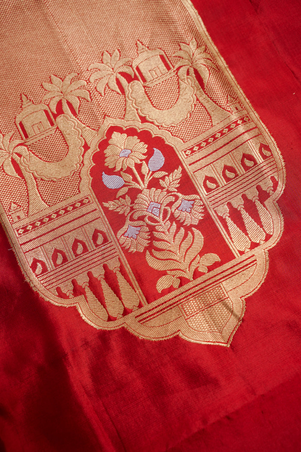 Crimson Red Motif Katan Silk Co-Ord Set