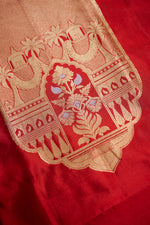 Crimson Red Motif Katan Silk Co-Ord Set