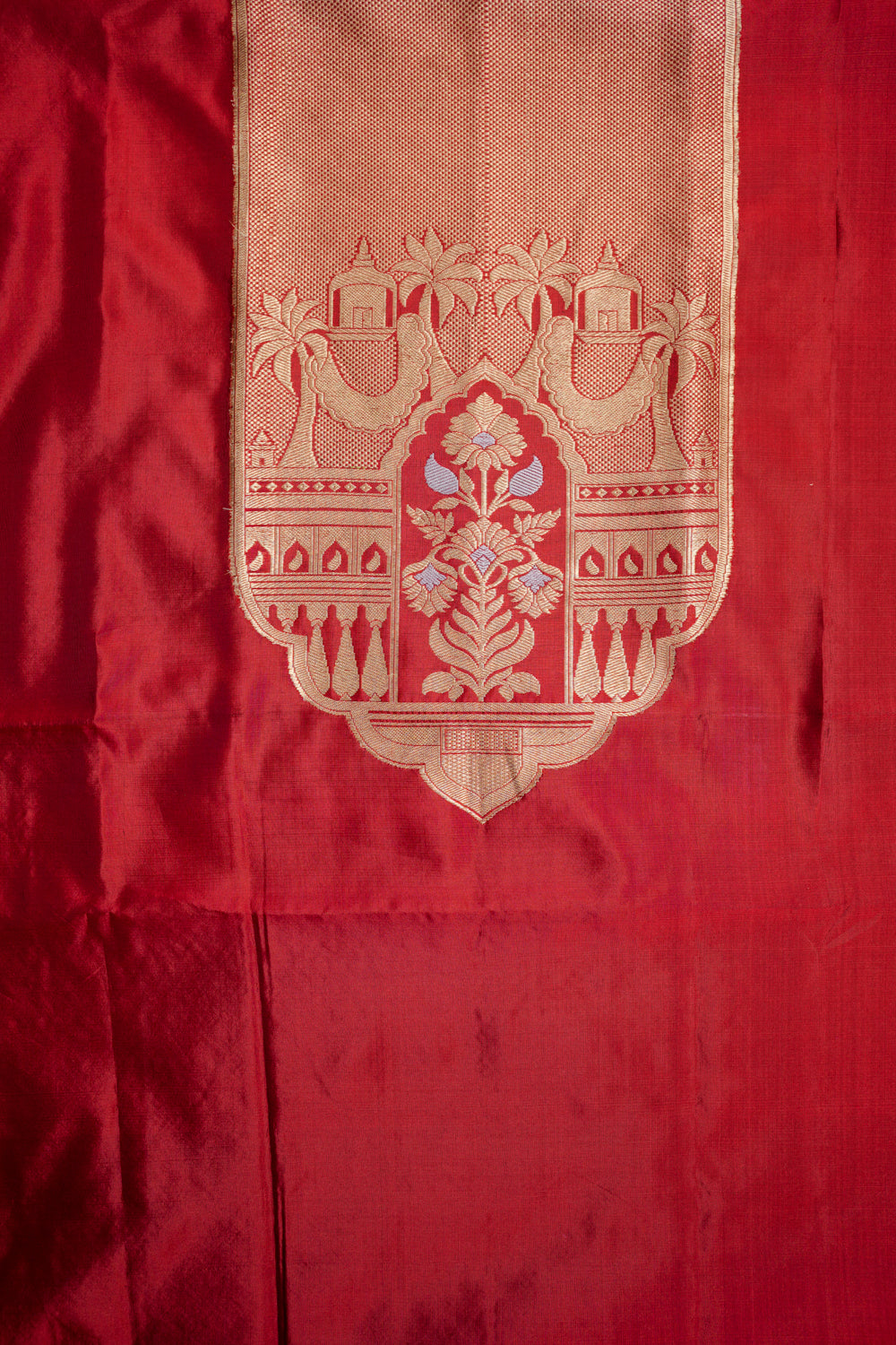 Crimson Red Motif Katan Silk Co-Ord Set