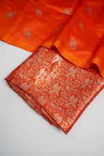 Fire Orange Brocade Katan Silk Handwoven Banarasi Suit
