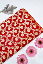 Crimson Red Jaal Satin Silk Handwoven Banarasi Thaan