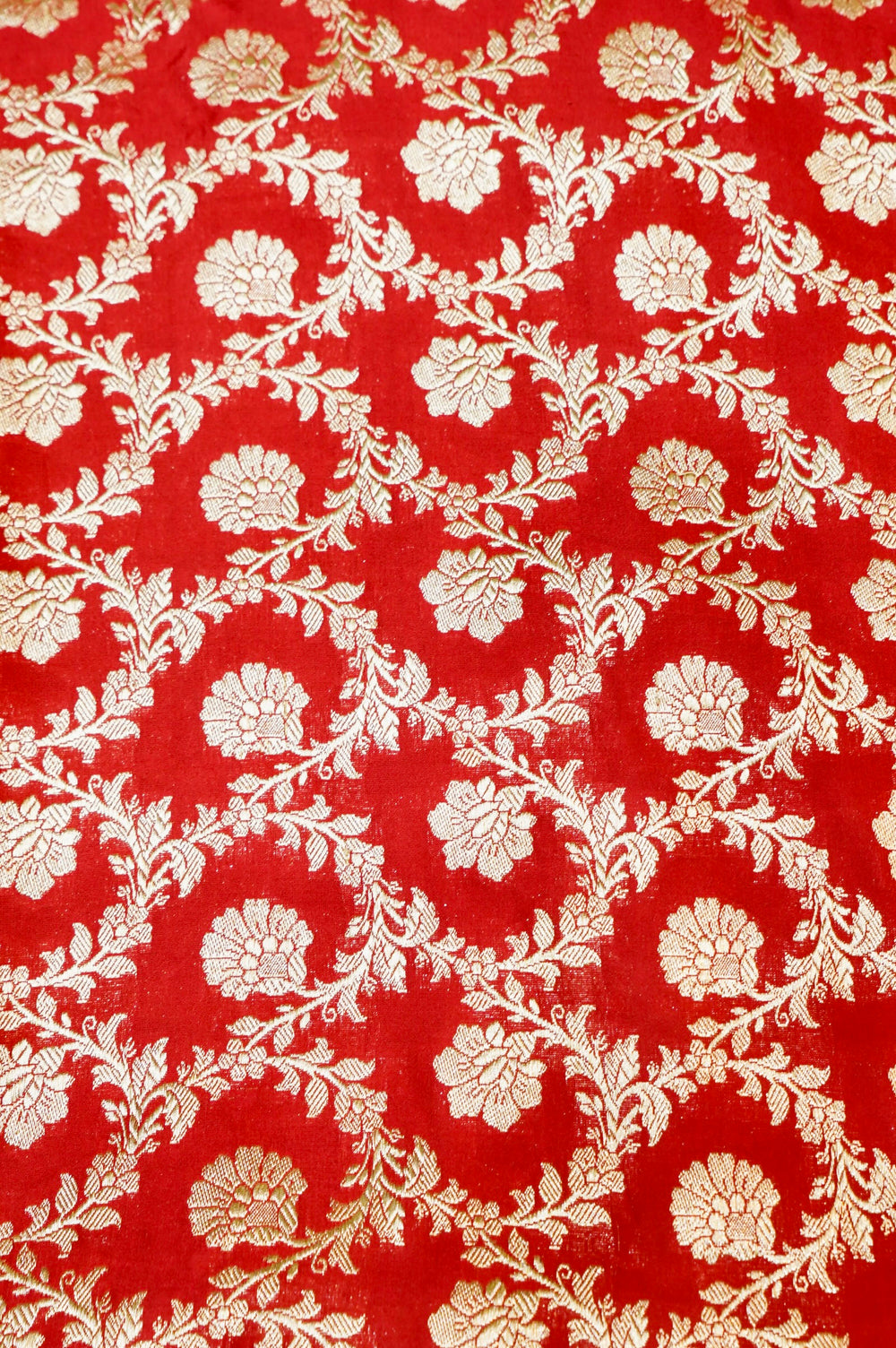 Crimson Red Jaal Satin Silk Handwoven Banarasi Thaan