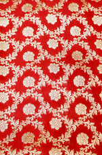 Crimson Red Jaal Satin Silk Handwoven Banarasi Thaan