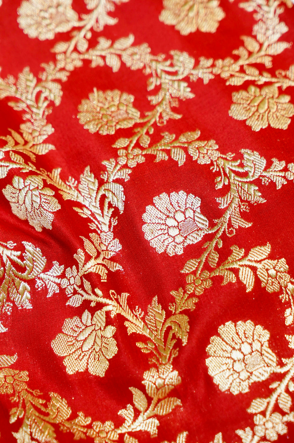 Crimson Red Jaal Satin Silk Handwoven Banarasi Thaan