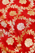 Crimson Red Jaal Satin Silk Handwoven Banarasi Thaan