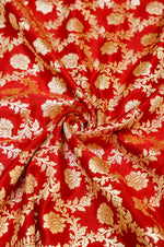 Crimson Red Jaal Satin Silk Handwoven Banarasi Thaan