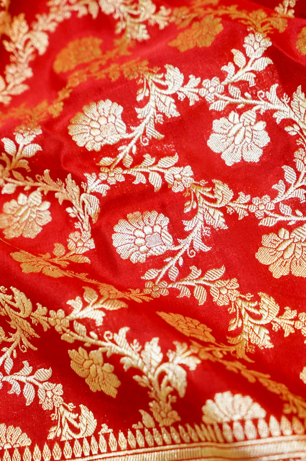 Crimson Red Jaal Satin Silk Handwoven Banarasi Thaan