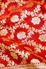 Crimson Red Jaal Satin Silk Handwoven Banarasi Thaan