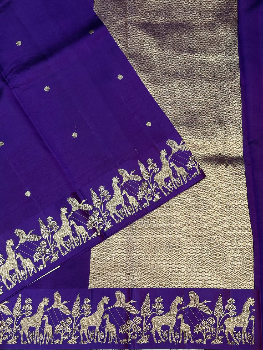 Deep Purple Motif Katan Silk Handwoven Banarasi Saree