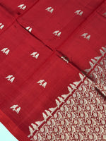 Cherry Red Motif Katan Silk Handwoven Banarasi Saree