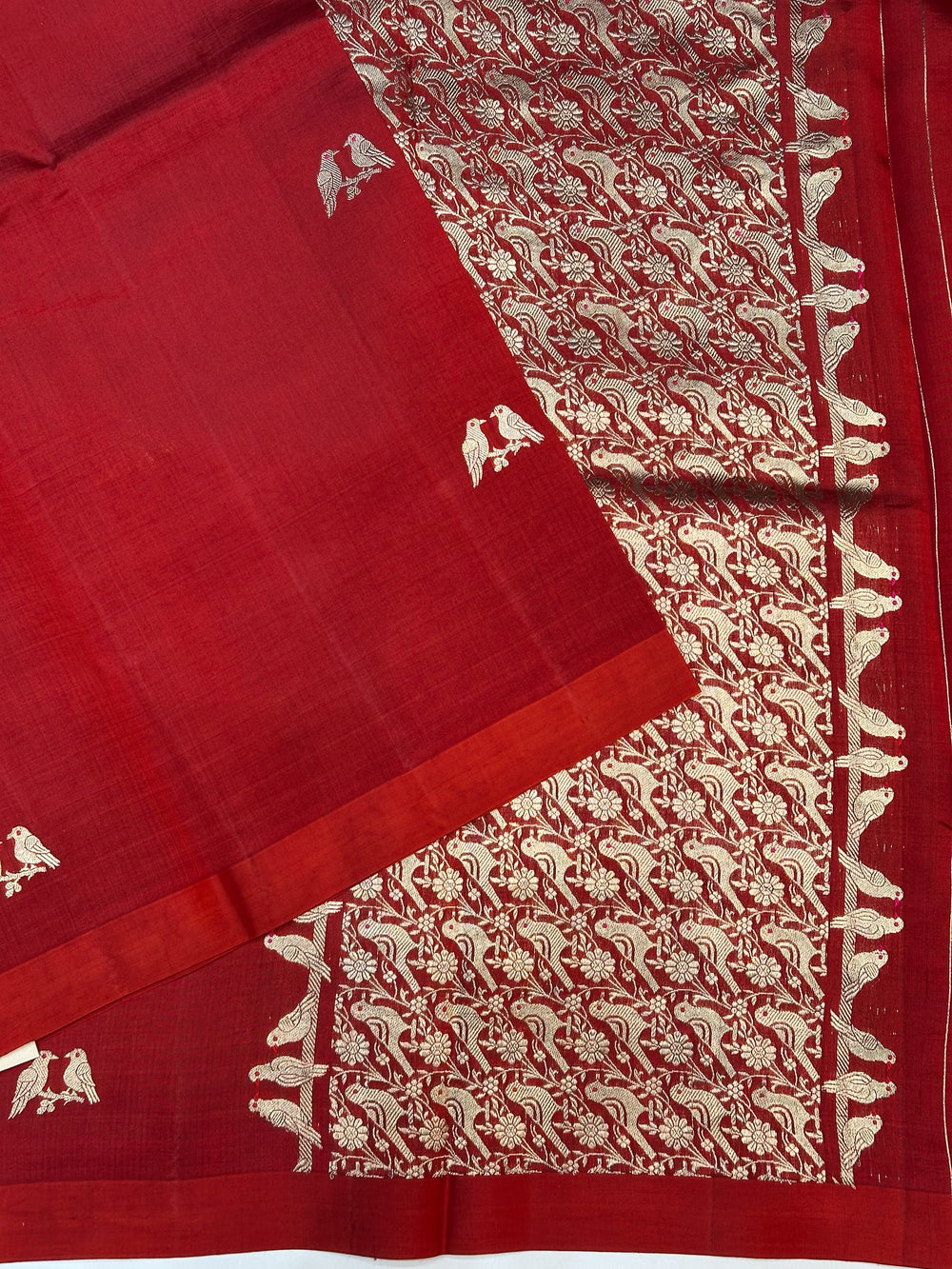 Cherry Red Motif Katan Silk Handwoven Banarasi Saree