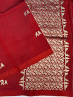 Cherry Red Motif Katan Silk Handwoven Banarasi Saree