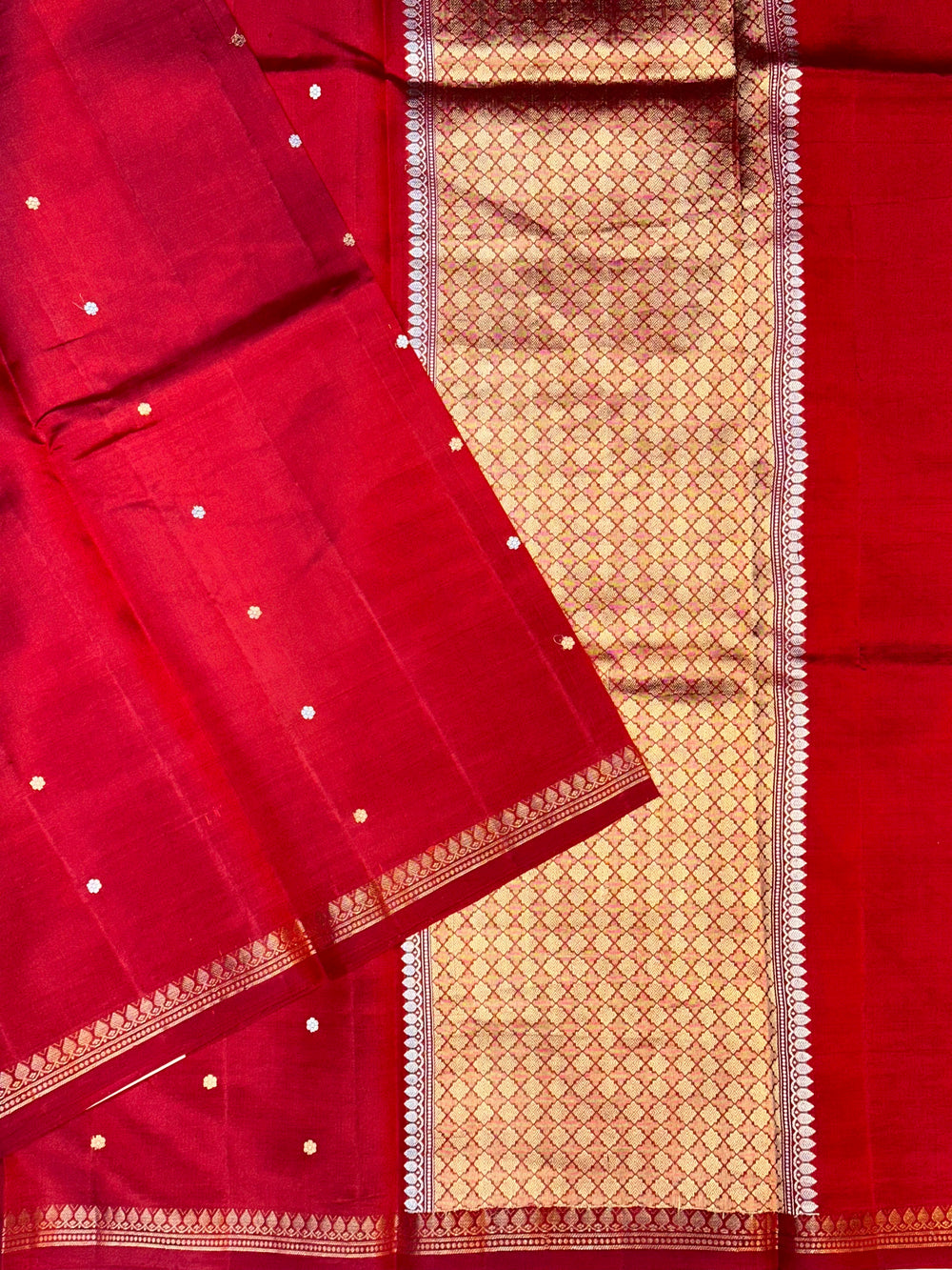 Crimson Red Sona Roopa Katan Silk Handwoven Banarasi Saree