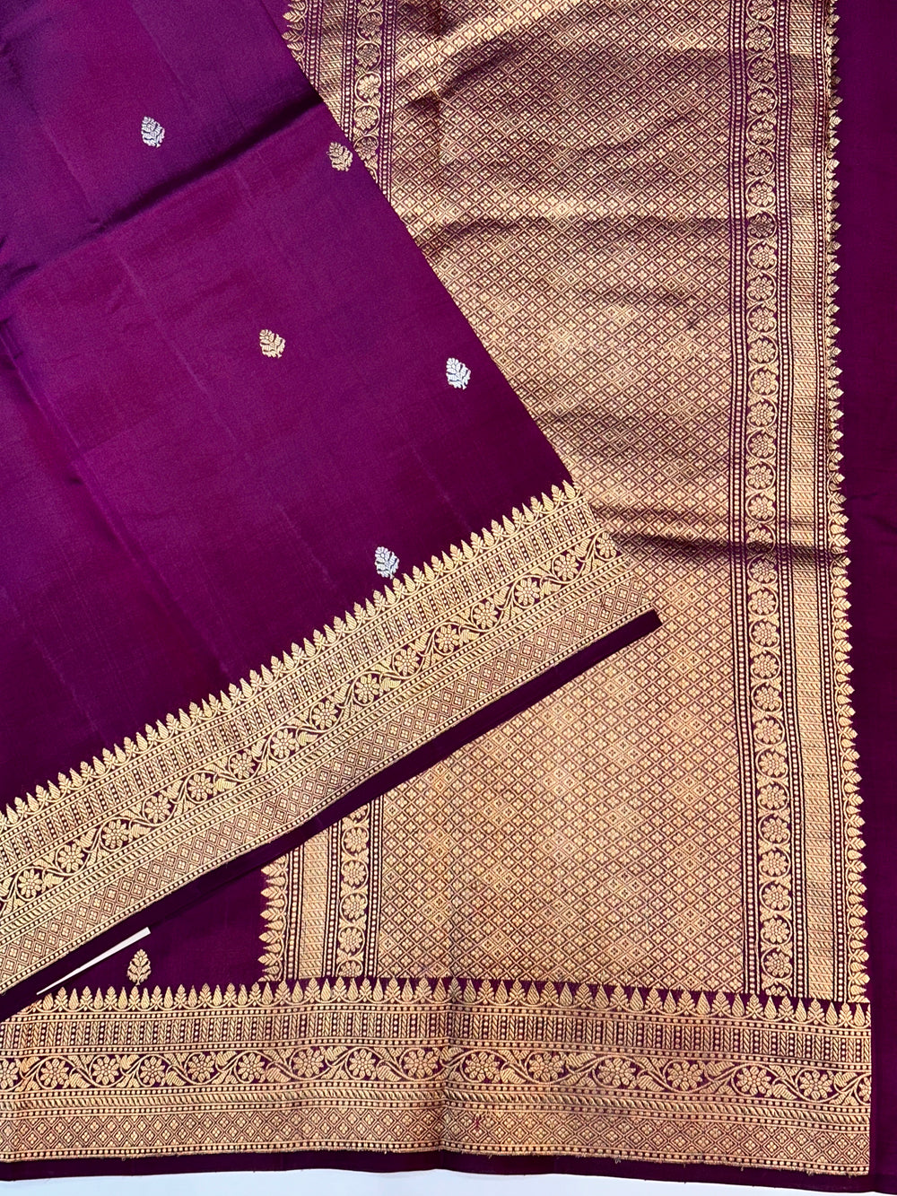 Boysenberry Purple Motif Katan Silk Handwoven Banarasi Saree