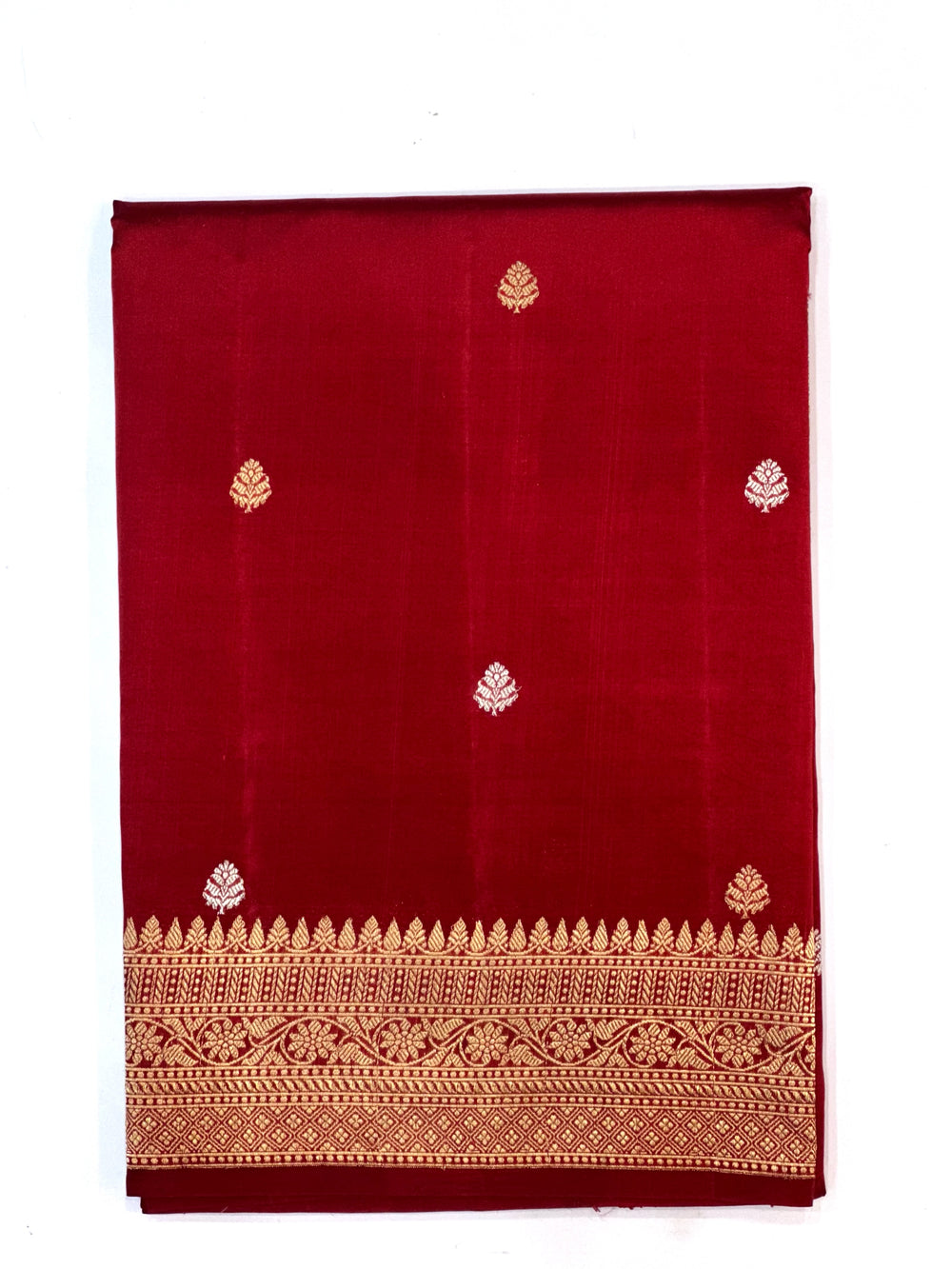 Cherry Red Motif Katan Silk Handwoven Banarasi Saree