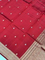 Cherry Red Motif Katan Silk Handwoven Banarasi Saree