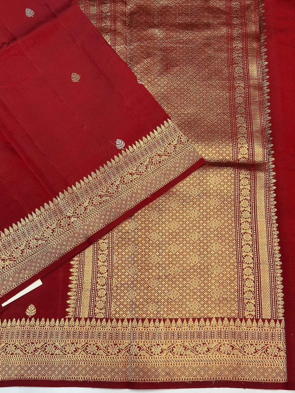 Cherry Red Motif Katan Silk Handwoven Banarasi Saree