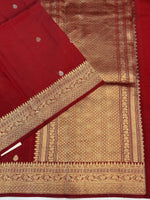 Cherry Red Motif Katan Silk Handwoven Banarasi Saree