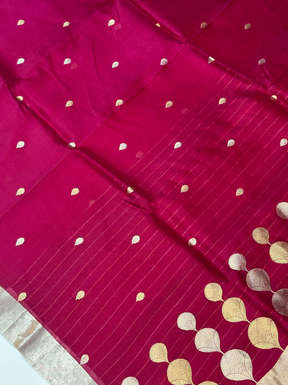 Magenta Pink Sona Roopa Kora Silk Handwoven Banarasi Saree