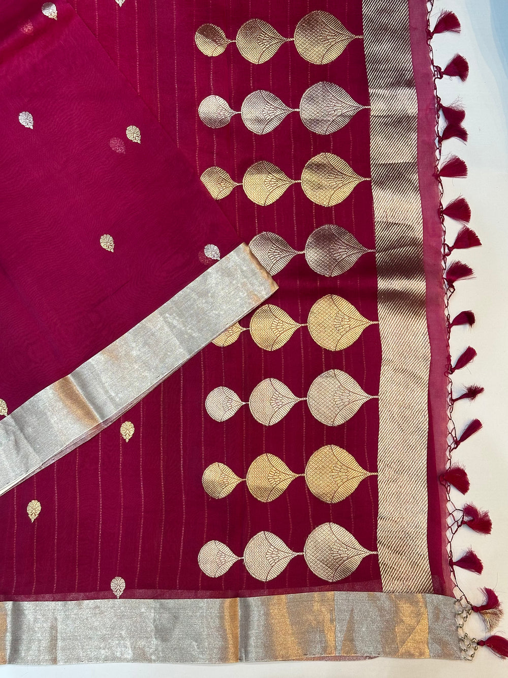 Magenta Pink Sona Roopa Kora Silk Handwoven Banarasi Saree