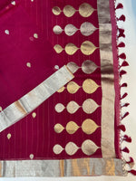 Magenta Pink Sona Roopa Kora Silk Handwoven Banarasi Saree