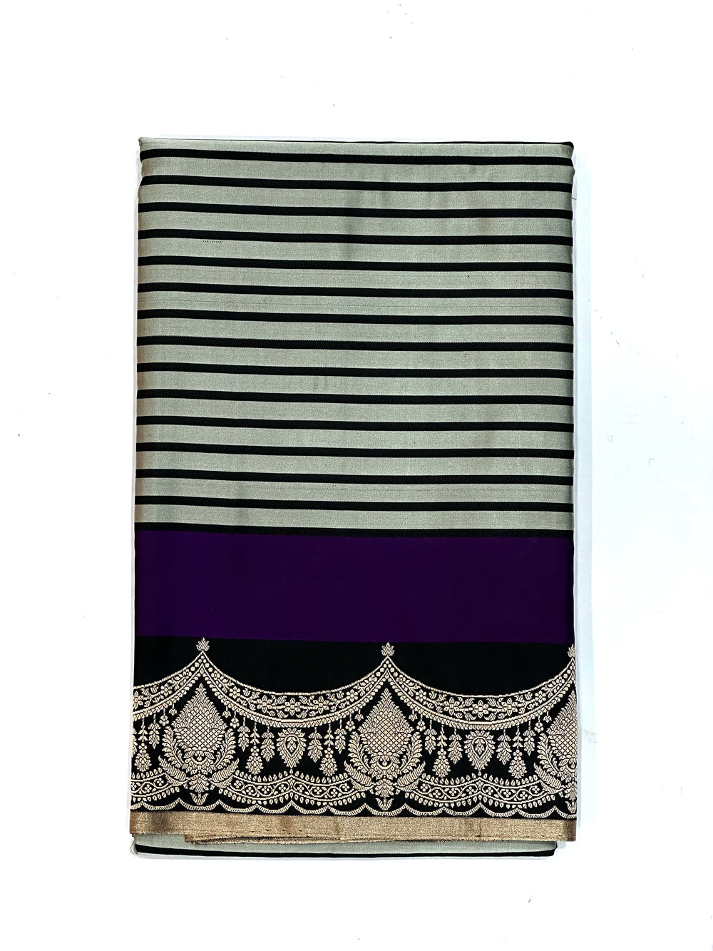 Jade Black Stripe Mashru Silk  Handwoven Banarasi Saree