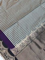 Jade Black Stripe Mashru Silk  Handwoven Banarasi Saree
