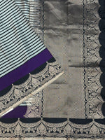 Jade Black Stripe Mashru Silk  Handwoven Banarasi Saree