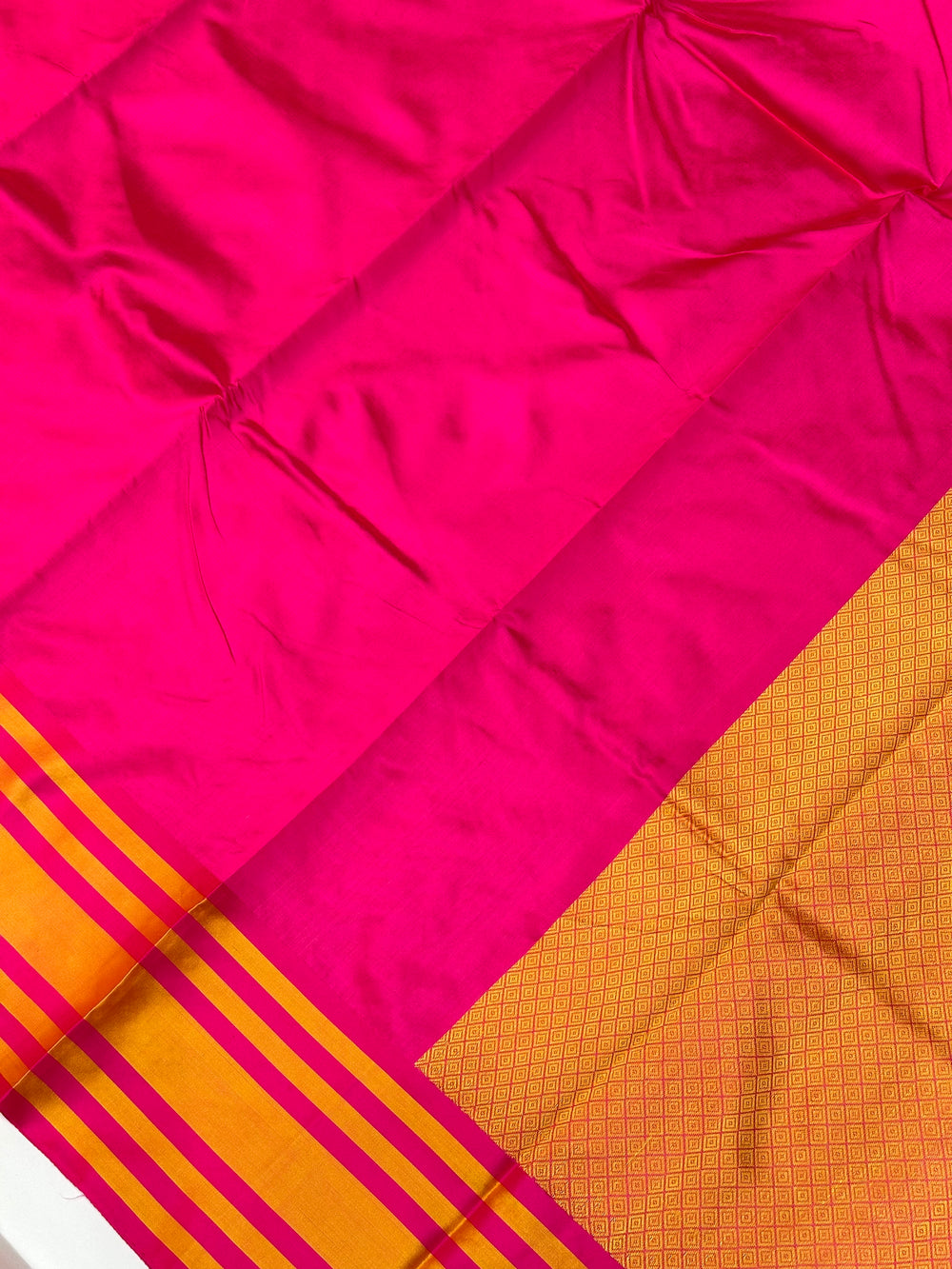 Fuschia Pink Plain Mashru Silk  Handwoven Banarasi Saree