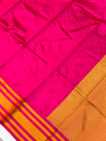 Fuschia Pink Plain Mashru Silk  Handwoven Banarasi Saree