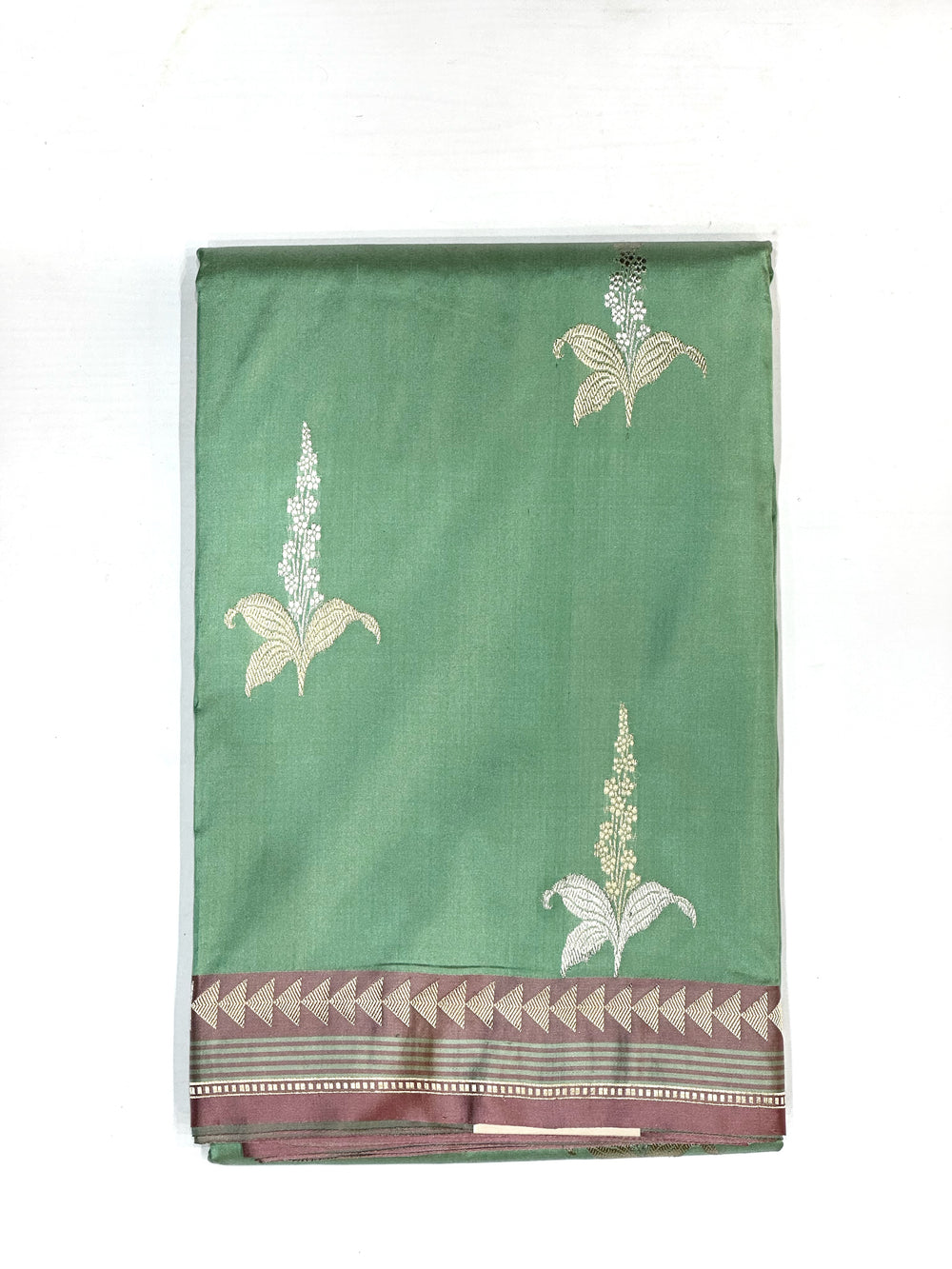 Sage Green Motif Katan Silk Handwoven Banarasi Saree