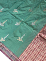 Sage Green Motif Katan Silk Handwoven Banarasi Saree