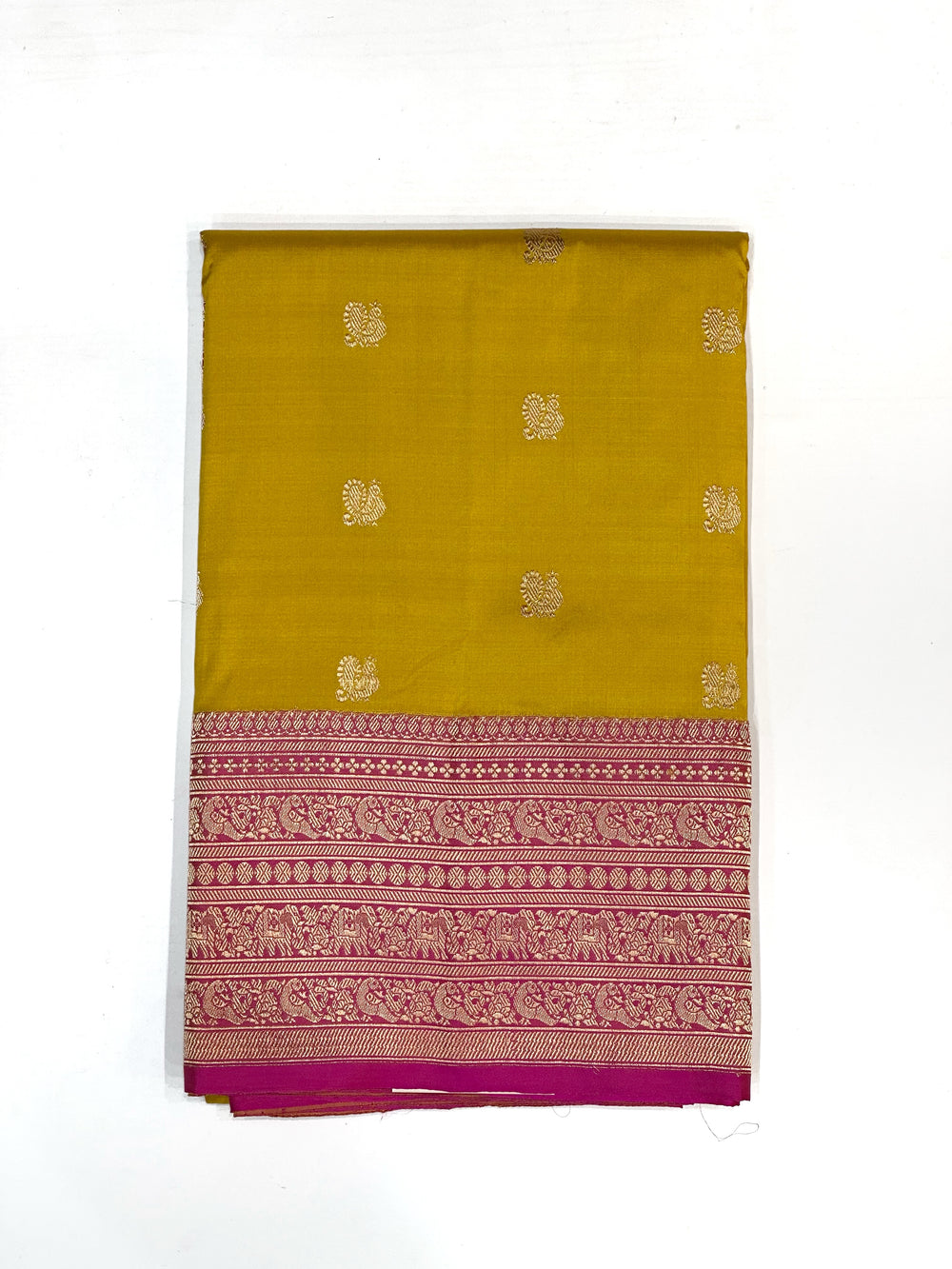 Fenugreek Yellow Motif Katan Silk Handwoven Banarasi Saree