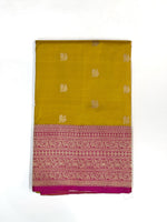 Fenugreek Yellow Motif Katan Silk Handwoven Banarasi Saree