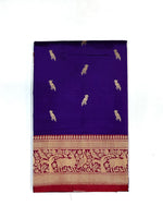 Indigo Blue Motif Katan Silk Handwoven Banarasi Saree