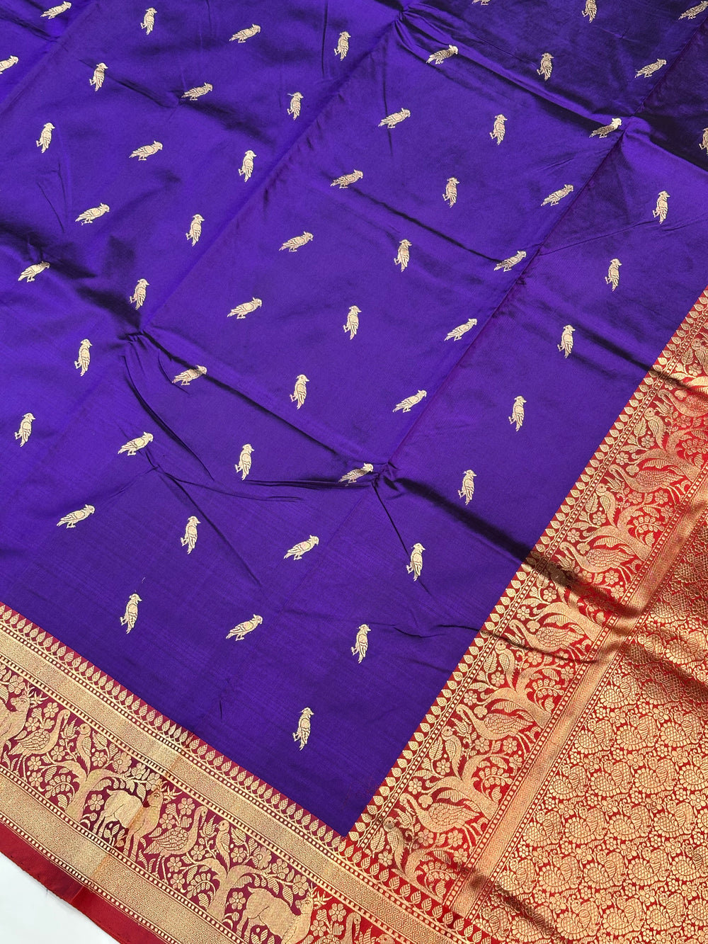 Indigo Blue Motif Katan Silk Handwoven Banarasi Saree