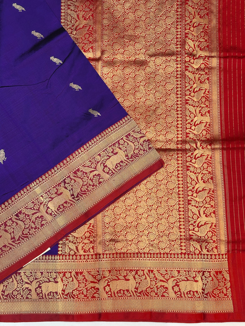 Indigo Blue Motif Katan Silk Handwoven Banarasi Saree