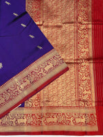 Indigo Blue Motif Katan Silk Handwoven Banarasi Saree