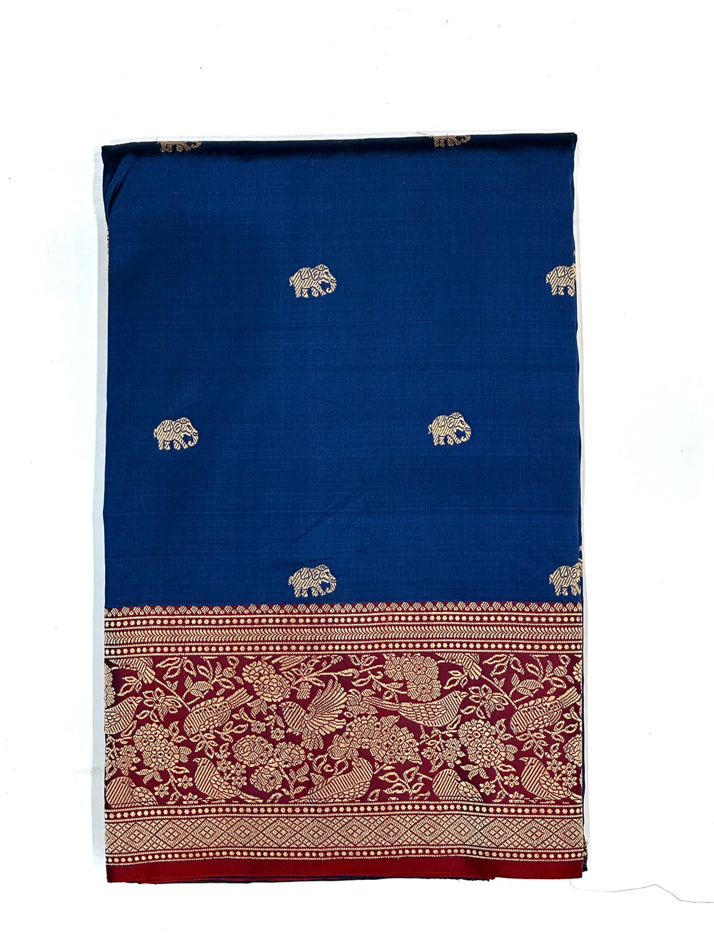 Deep Blue Motif Katan Silk Handwoven Banarasi Saree