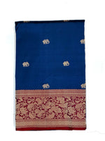 Deep Blue Motif Katan Silk Handwoven Banarasi Saree
