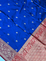 Deep Blue Motif Katan Silk Handwoven Banarasi Saree