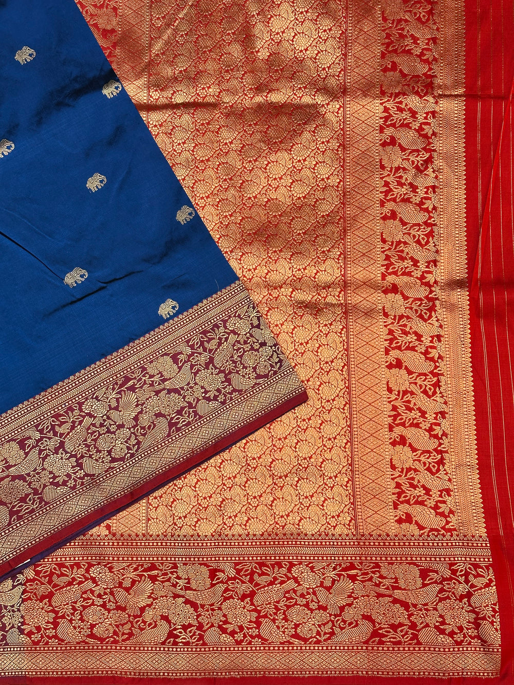 Deep Blue Motif Katan Silk Handwoven Banarasi Saree