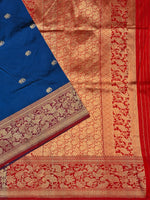 Deep Blue Motif Katan Silk Handwoven Banarasi Saree